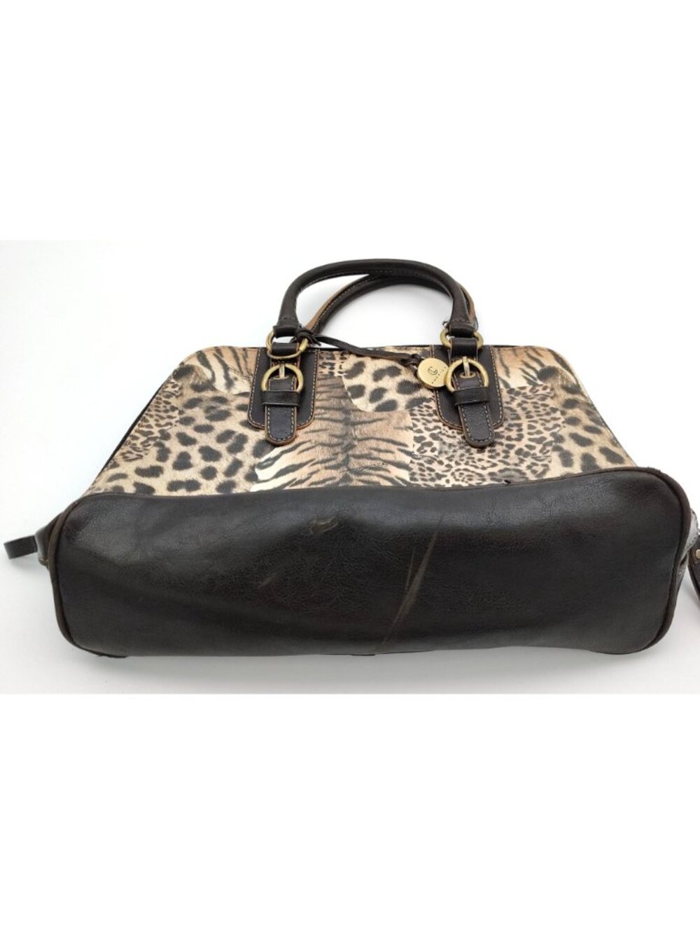 Animal Print Satchel Handbag Leopard Zebra Pattern Brown Structured Purse - Picture 5 of 8